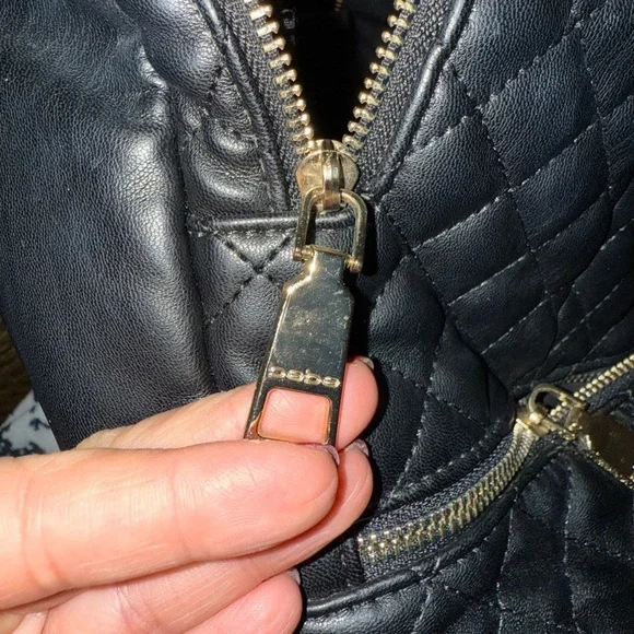 BEBE Brand Quilted Black Backpack - Purse-Gold Hardware Women’s Purse - Picture 9 of 12